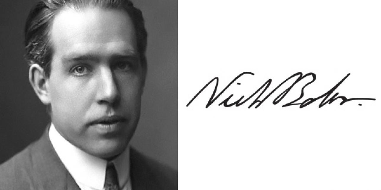 Imagen de Niels Bohr y su firma