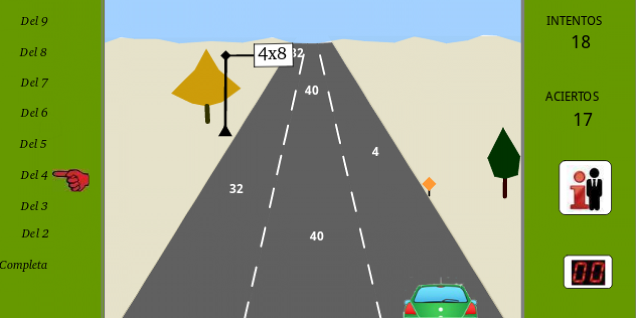 Juego de multiplicaciones sobre pista con auto