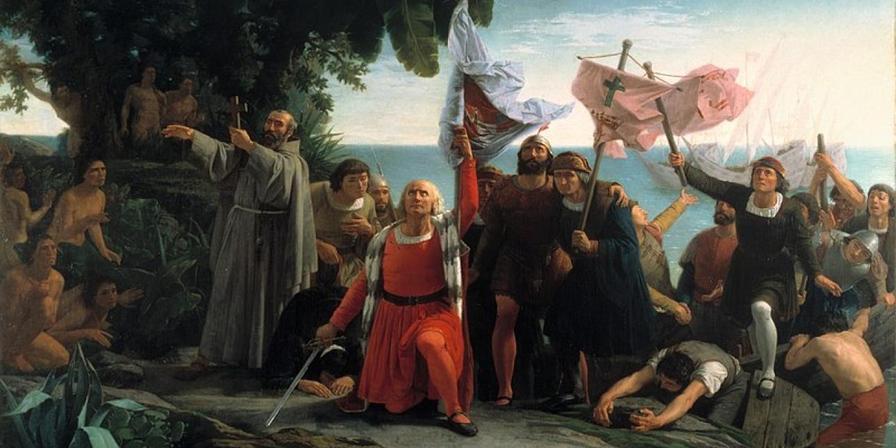 Cuadro que recrea el desembarco de Cristobal Colón en América