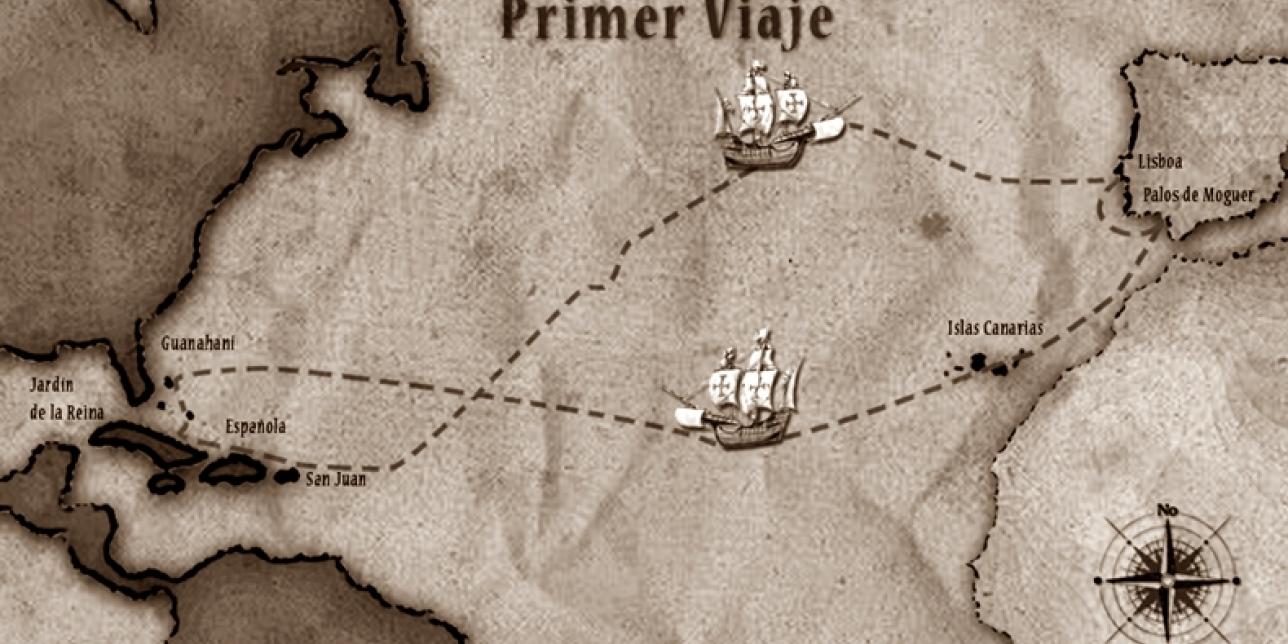 Mapa del primer viaje que realizó la expedición dirigida por Cristobal Colón