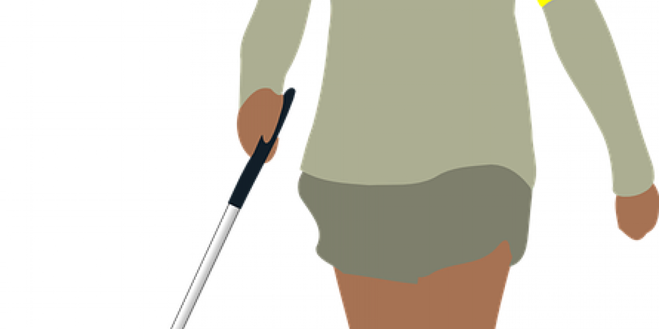 Dibujo de mujer ciega con baston blanco