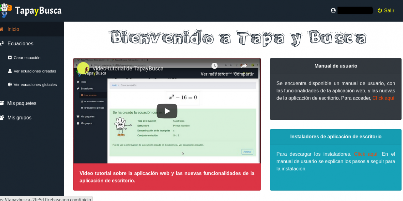 Captura de pantalla de la página principal de la aplicación web Tapaybusca