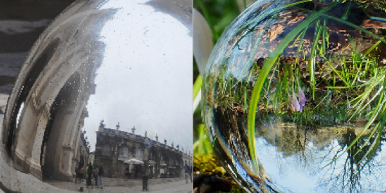 Espejo convexo y esfera transparente (lupa)