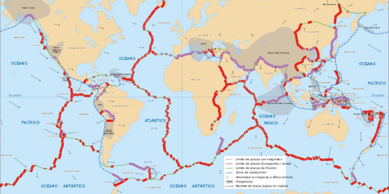 Límites de placas tectónicas. Autor: Daroca90 Fuente: Wikipedia. 