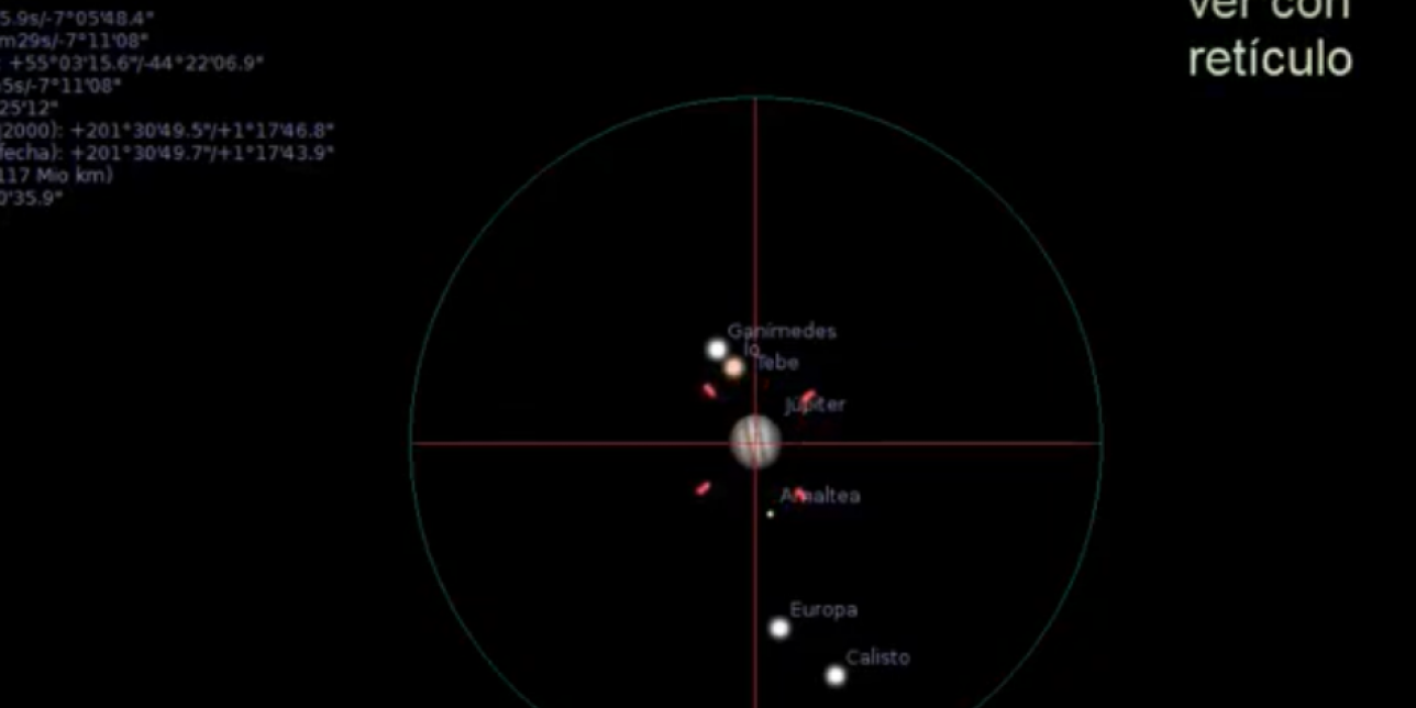 Júpiter y sus cuatro satélites galileanos vistos con el simulador de telescopio