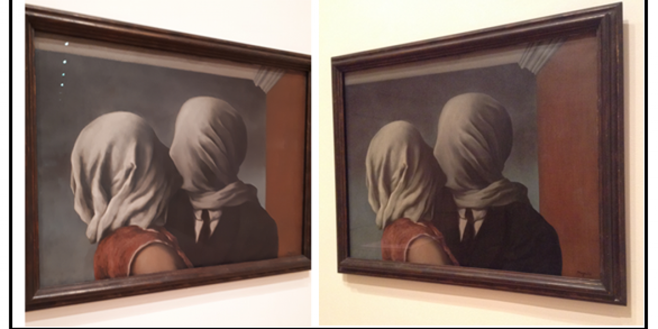 Imagen en espejo de la obra Los amantes de Magritte
