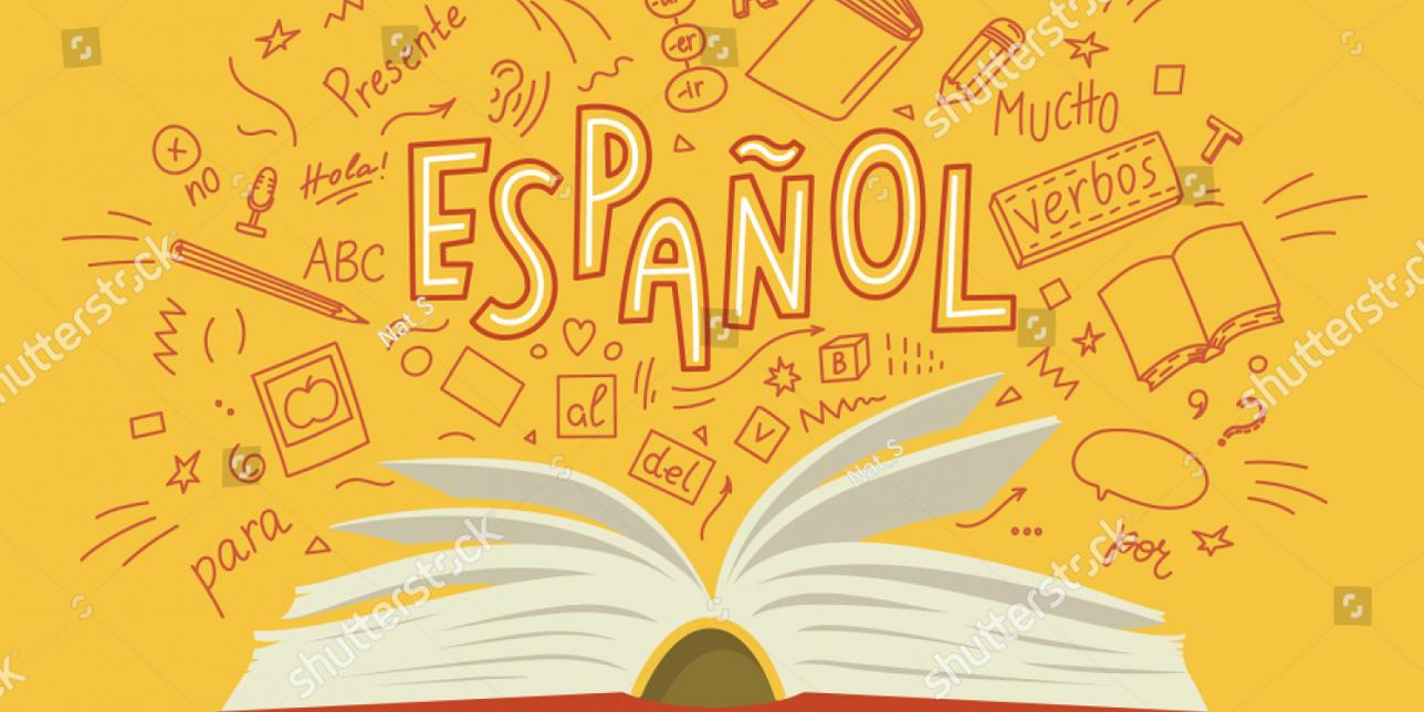 Aparece la palabra "español" y un libro abierto.