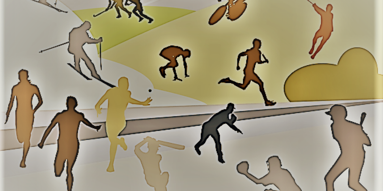 Dibujo con siluetas de atletas realizando diferentes deportes.