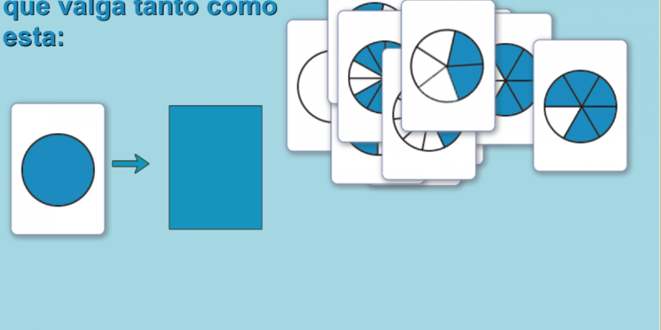 Ejemplo de una de los tres tipos de actividades que presenta la aplicación para relacionar distintas representaciones del mismo número racional