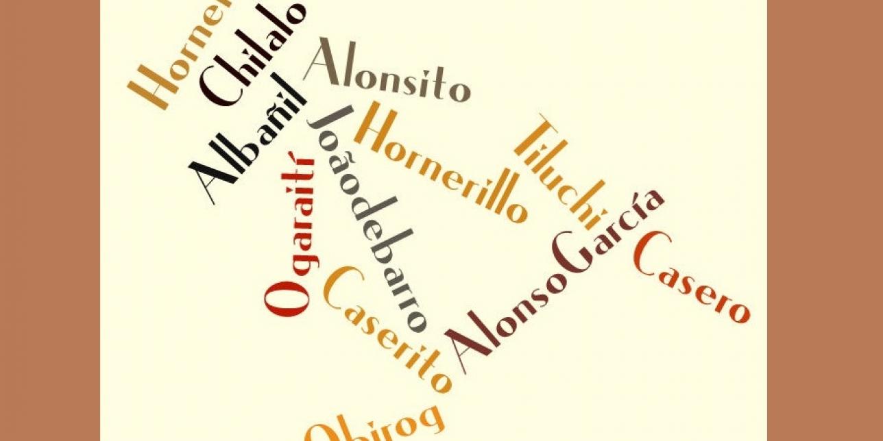 Nube de palabras formadas con los diversos nombres que se conoce al hornero