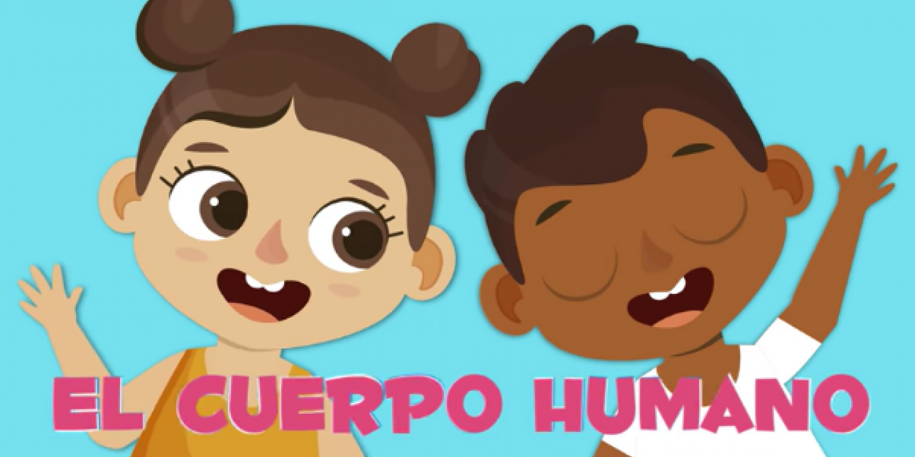 Portada del video el cuerpo humano con una niña y un niño en dibujos animados