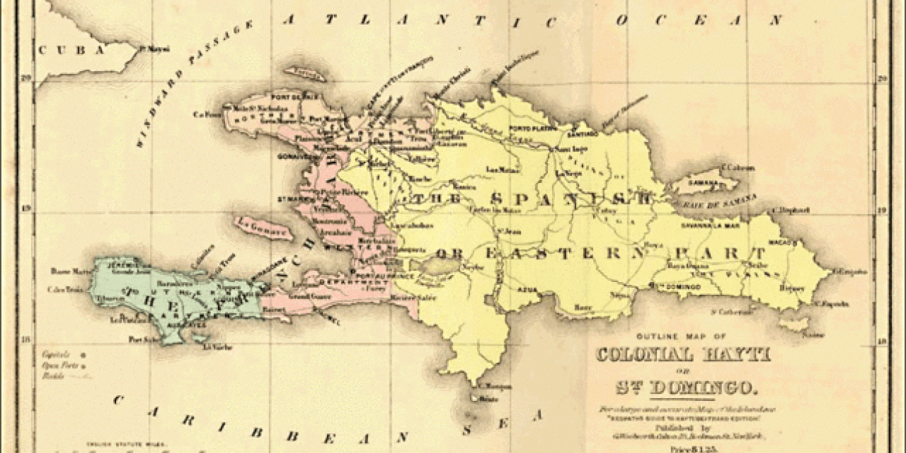 Mapa colonial de la Isla de Santo Domingo.  Fuente: Beard, J. R. (1863). Toussaint L'Ouverture: A Biography and Autobiography. Chapel Hill, NC: Biblioteca de Asuntos Académicos. 