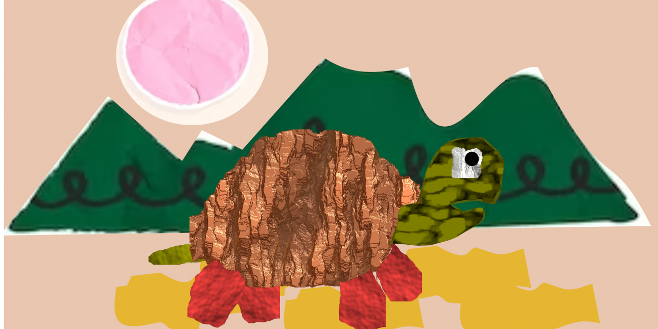 Imagen de collage de tortuga caminando