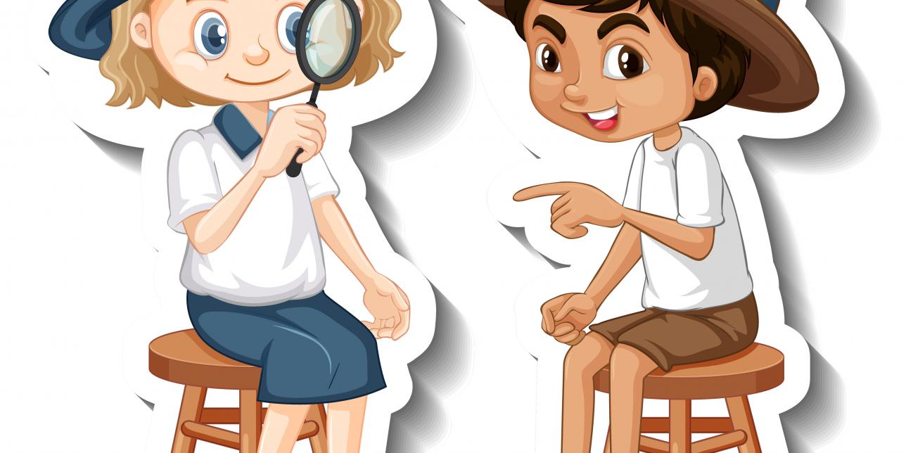 Niños conversando e investigando
