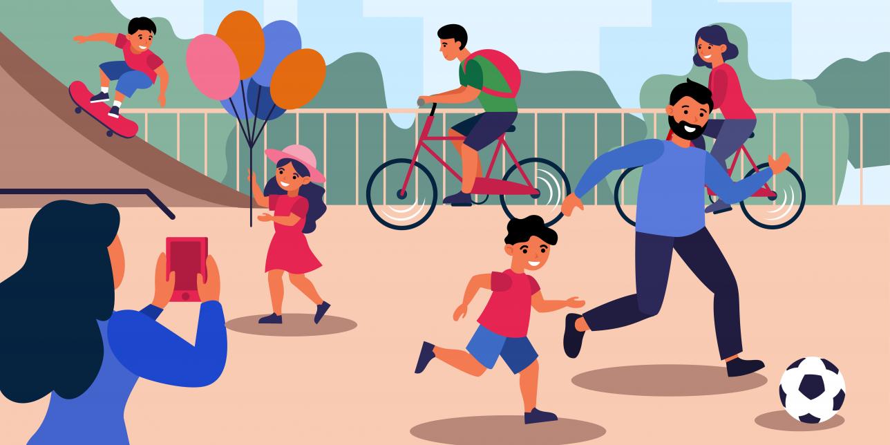 Imagen vectorial de personas practicando deporte al aire libre