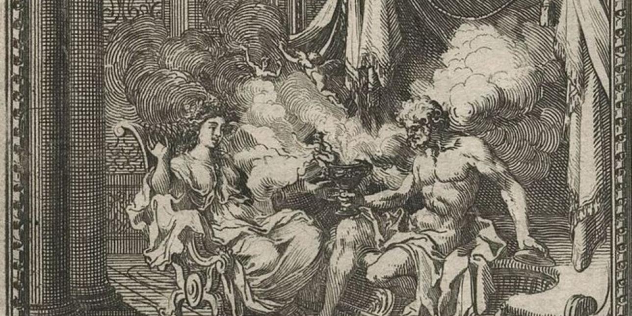 Zeus con Pandora en el  Olimpo