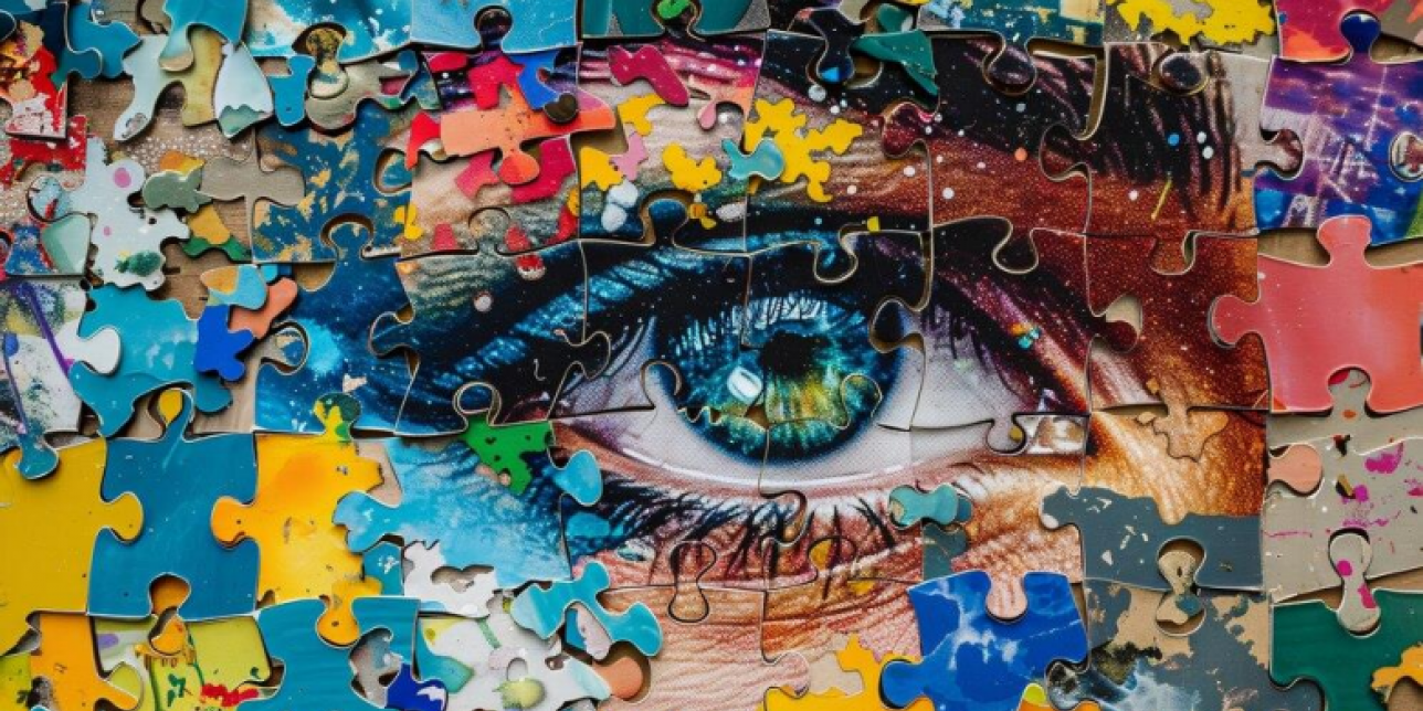 Un ojo mirando  con muchos colores. 