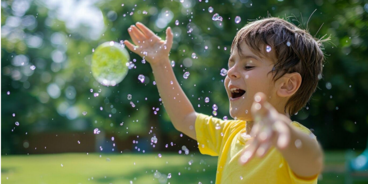 Niño jugando con bombitas de agua 
