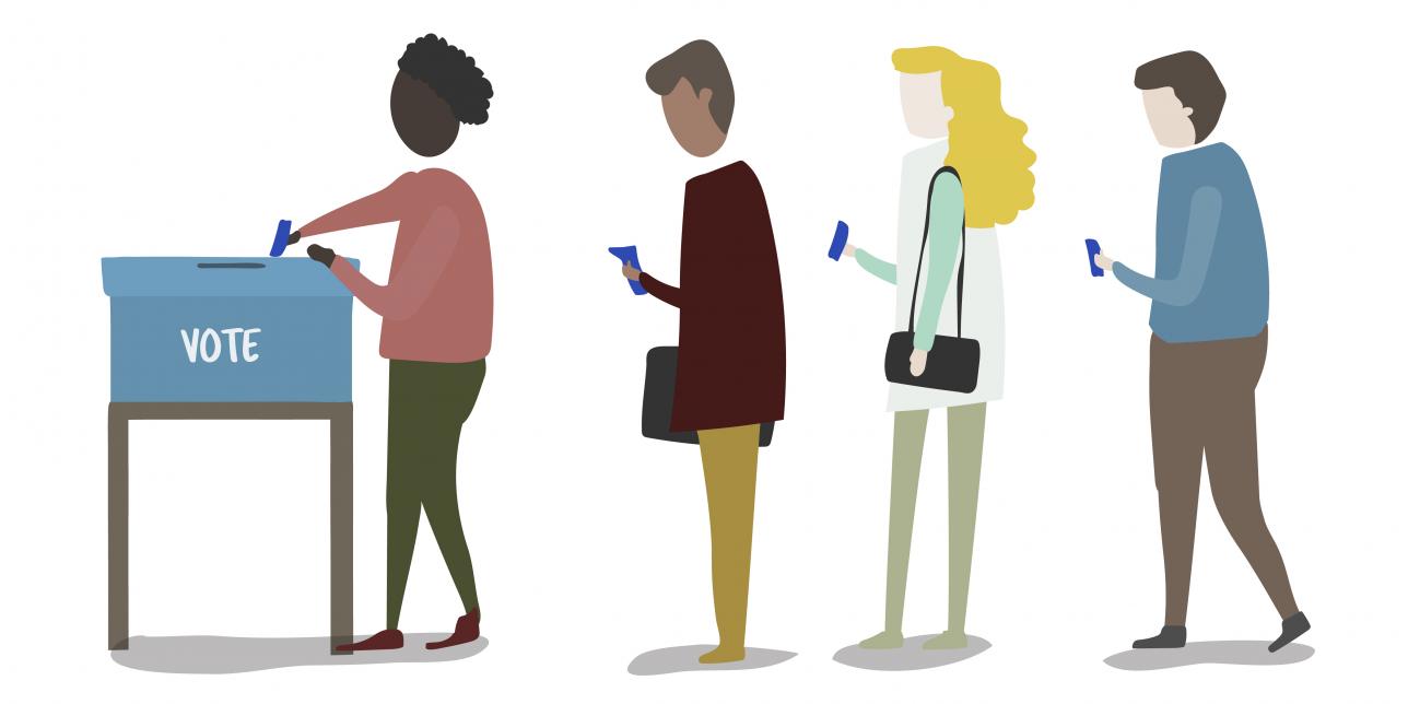 Dibujo de personas esperando para votar