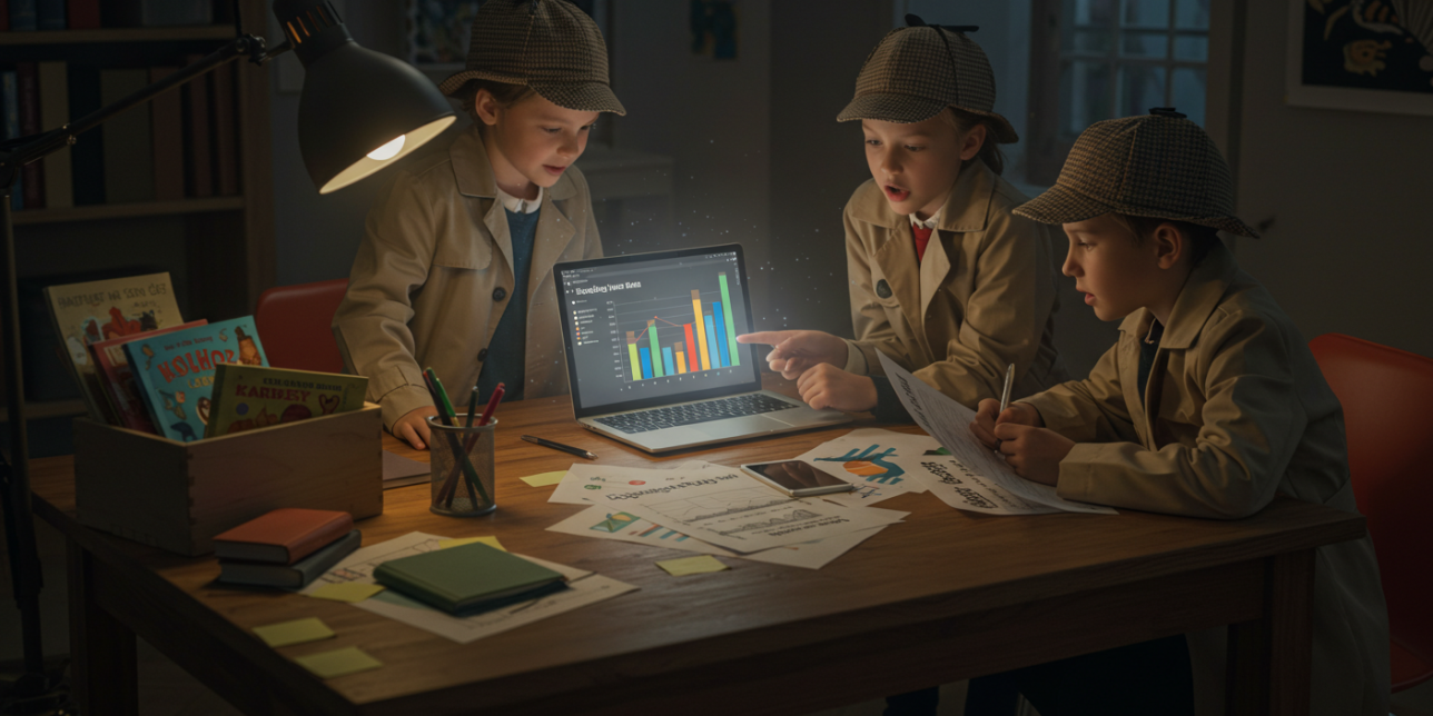 Niños detectives, analizando datos de una computadora
