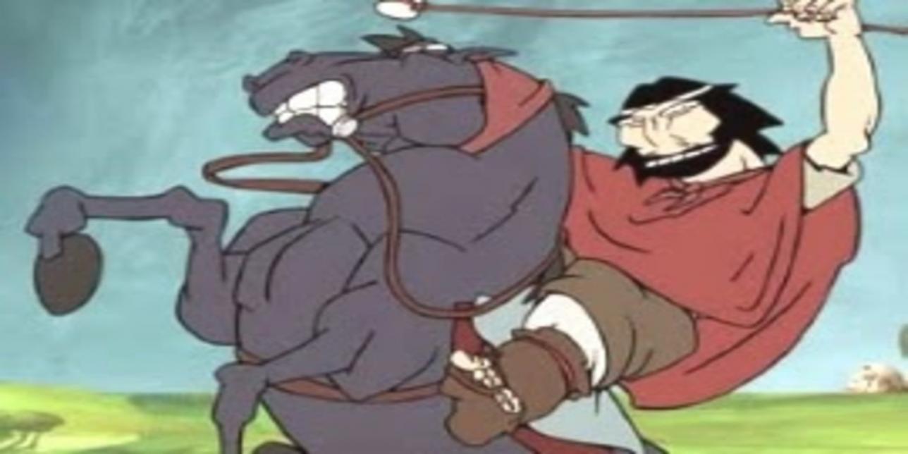 El gaucho en su caballo cabalgando como para la guerra (animación)